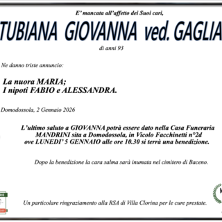 Tubiana Giovanna ved. Gagliardo di anni 93