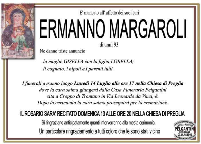 Ermanno Margaroli di anni 83