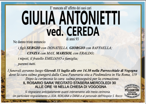 Giulia Antonietti ved. Cereda di anni 93
