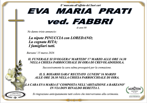 Eva Maria Prati ved. Fabbri di anni 88