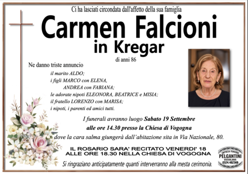 Carmen Falcioni in Kregar di anni 86