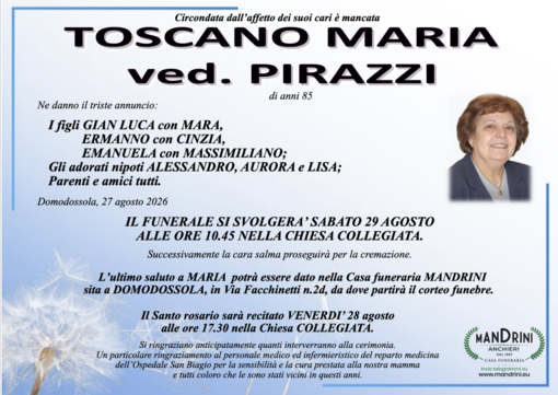 Toscano Maria ved. Pirazzi di anni 85