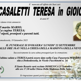 Casaletti Teresa in Gioiosa di anni 87