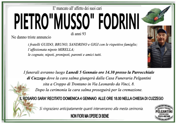 Pietro 'Musso' Fodrini di anni 93