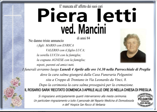 Piera Ietti ved. Mancini di anni 84
