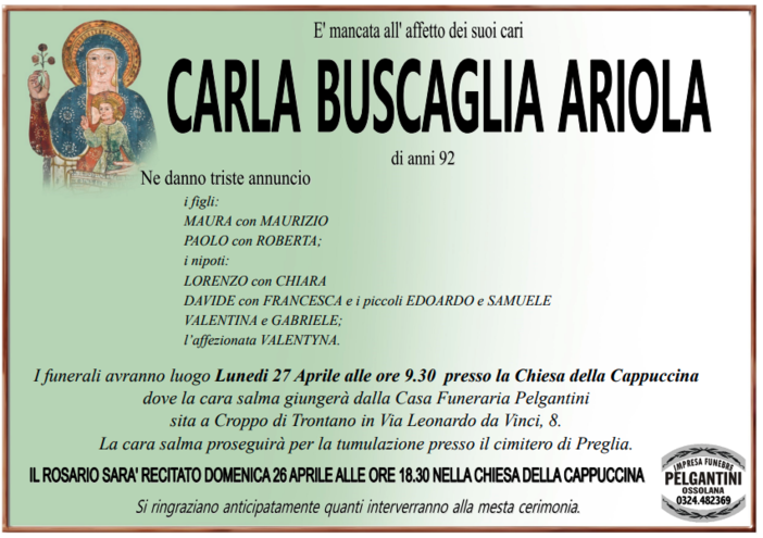 Carla Buscaglia Ariola di anni 92