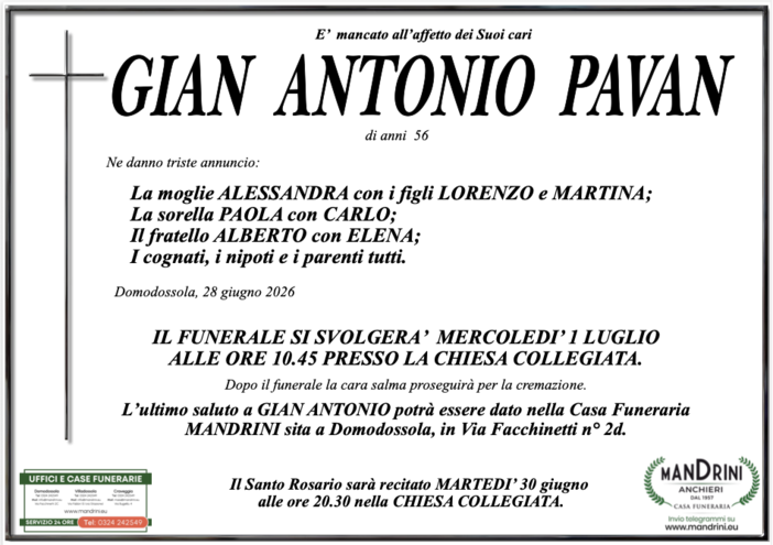 Gian Antonio Pavan di anni 56