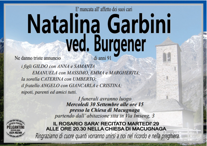 Natalina Garbini ved. Burgener di anni 91