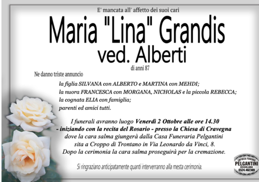 Maria "Lina" Grandis ved. Alberti di anni 87 Maria "Lina" Grandis ved. Alberti di anni 87