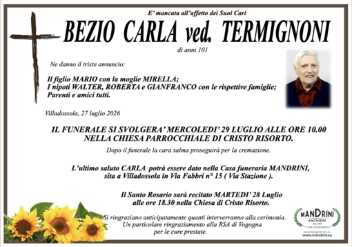 Bezio Carla ved. Termignoni di anni 101