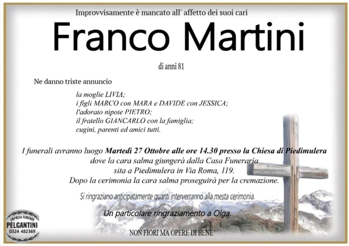 Franco Martini di anni 81