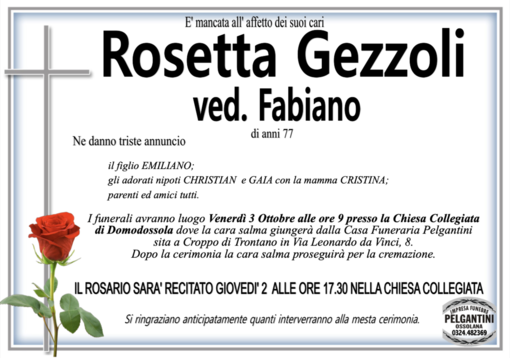 Rosetta Gezzoli ved. Fabiano di anni 77
