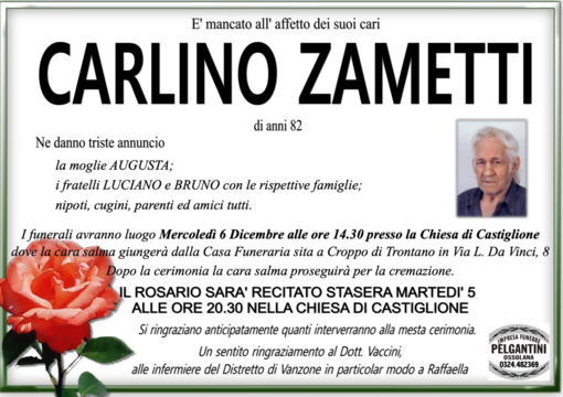 Carlino Zametti di anni 82