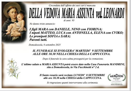 Della Vedova Maria Assunta ved. Leonardi di anni 93