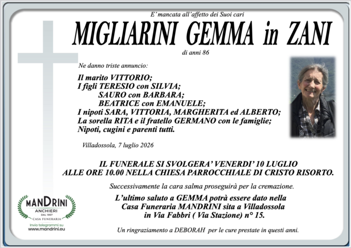 Migliarini Gemma in Zani di anni 86