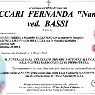 Naccari Fernanda "Nanda" ved. Bassi di anni 93