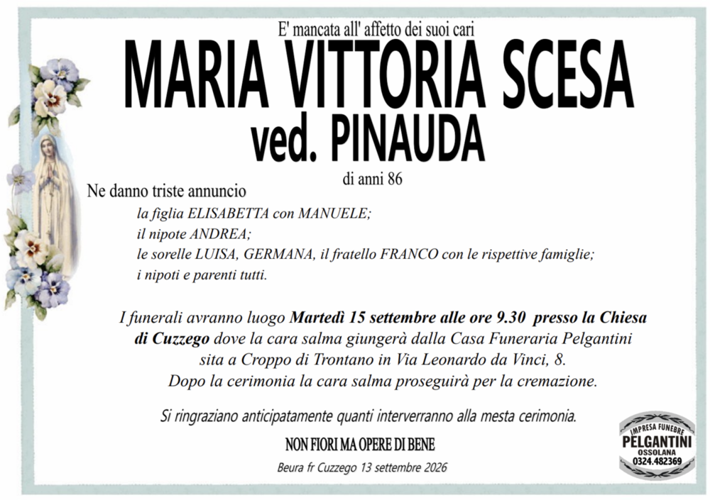 Maria Vittoria Scesa ved. Pinauda di anni 86