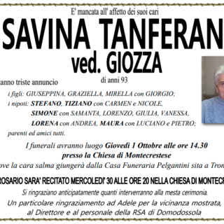 Savina Tanferani ved. Giozza di anni 93