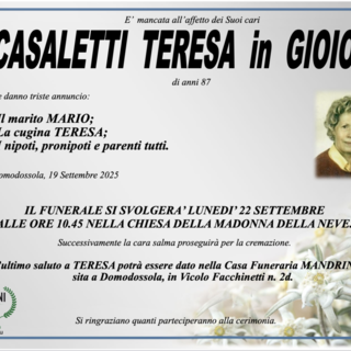 Casaletti Teresa in Gioiosa di anni 87