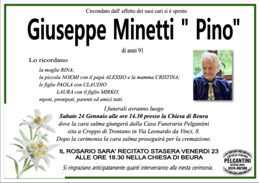 Giuseppe Minetti "Pino" di anni 91