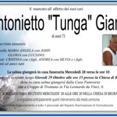 Antonietto "Tunga" Giana di anni 73