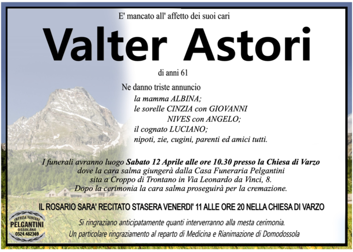 Valter Astori di anni 61