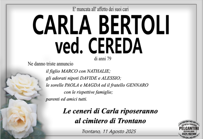 Carla Bertoli ved. Cereda 79 anni