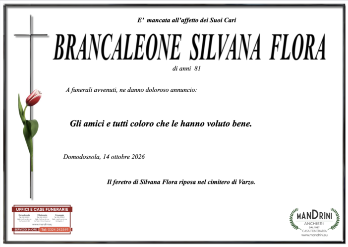 Brancaleone Silvana Flora di anni 81