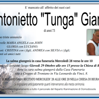 Antonietto "Tunga" Giana di anni 73