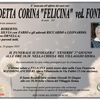 Tondetta Corina &quot;Felicina&quot; ved. Fontana di anni 101