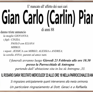 Gian Carlo (Carlin) Piana di anni 88