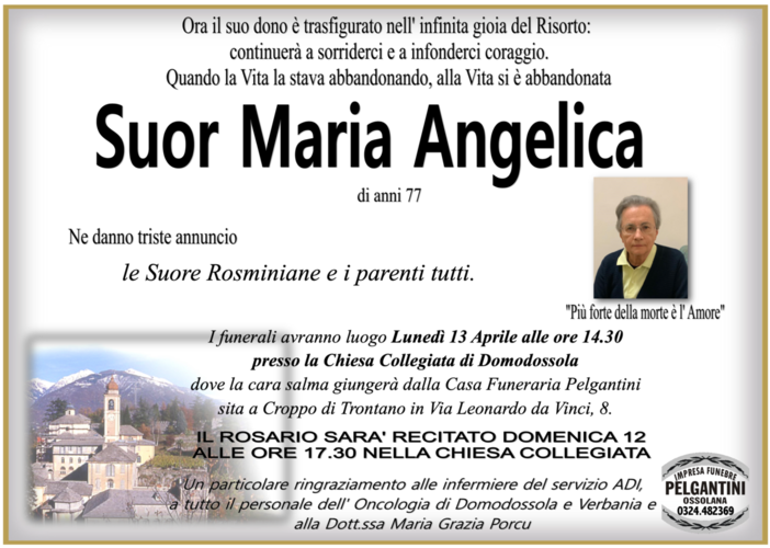 Suor Maria Angelica di anni 77