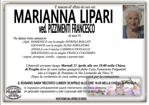 Marianna Lipari ved. Pizzimenti Francesco di anni 91