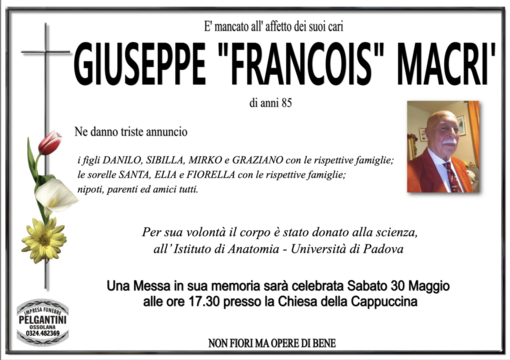 Giuseppe "Francois" Macrì di anni 85