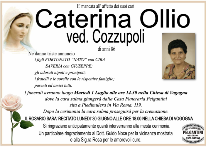 Caterina Ollio ved. Cozzupoli 86 anni