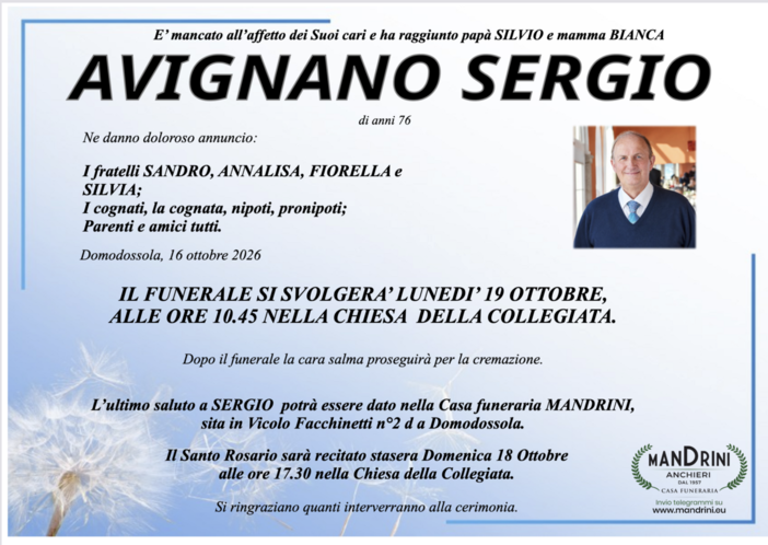 Avignano Sergio di anni 76