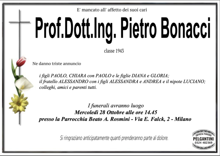 Prof. Dott. Ing. Pietro Bonacci classe 1943