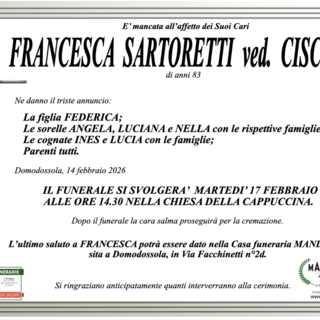 Francesca Sartoretti ved. Ciscato di anni 83