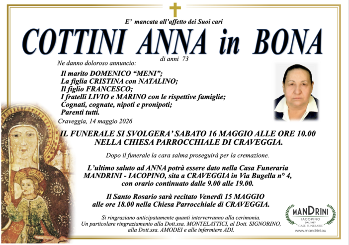Cottini Anna in Bona di anni 73