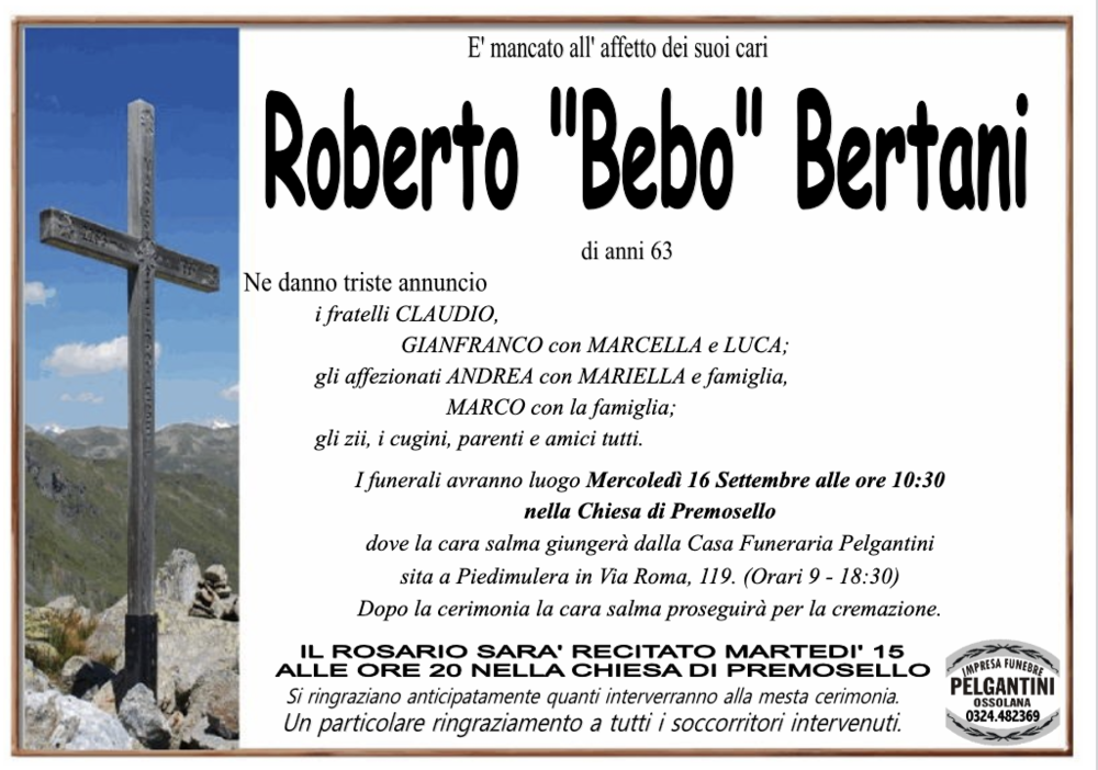 Roberto 'Bebo' Bertani di anni 63