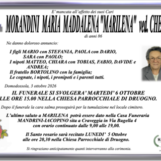 Morandini Maria Maddalena "Marilena" ved Cheula di anni 86
