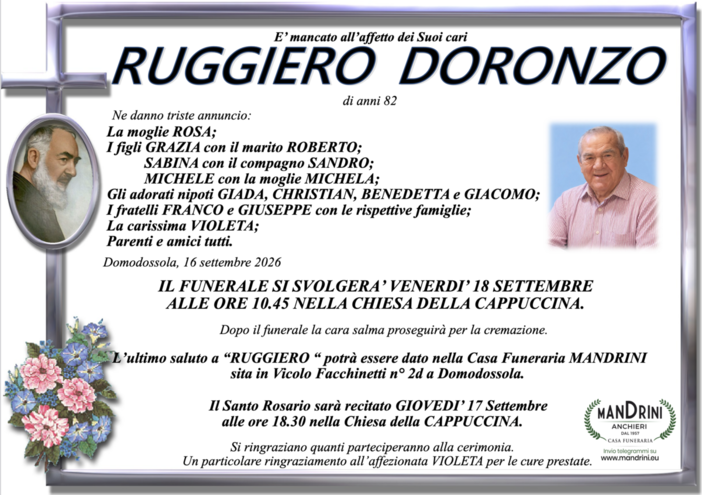 Ruggiero Doronzo di anni 82