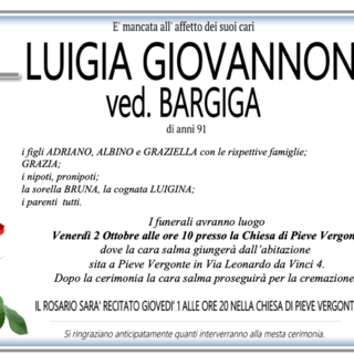 Lugia Giovannone ved. Bargiga di anni 91