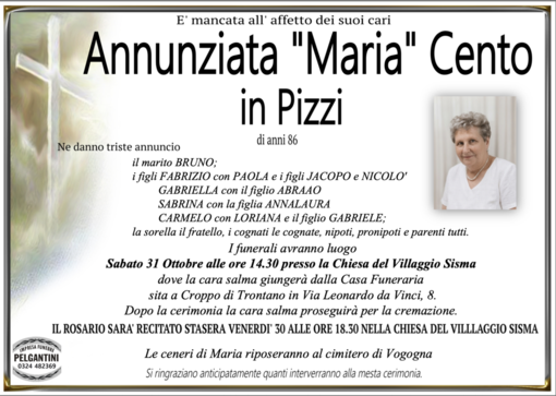 Annunziata "Maria" Cento in Pizzi di anni 86