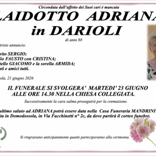Laidotto Adriana in Darioli di anni 88 Laidotto Adriana in Darioli di anni 88