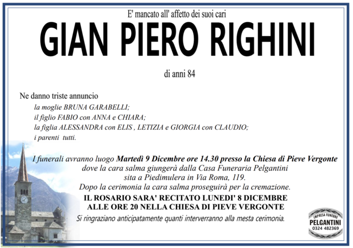 Gian Piero Righini di anni 84