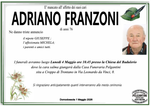 Adriano Franzoni di anni 76