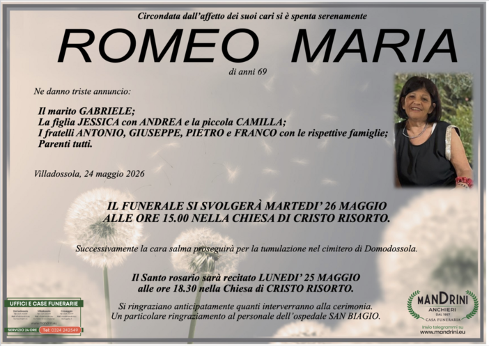 Romeo Maria di anni 69