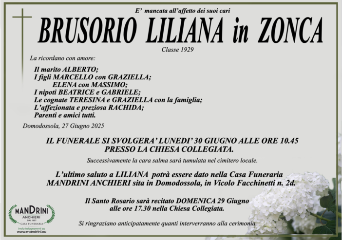 Brusorio Liliana in Zonca classe 1929