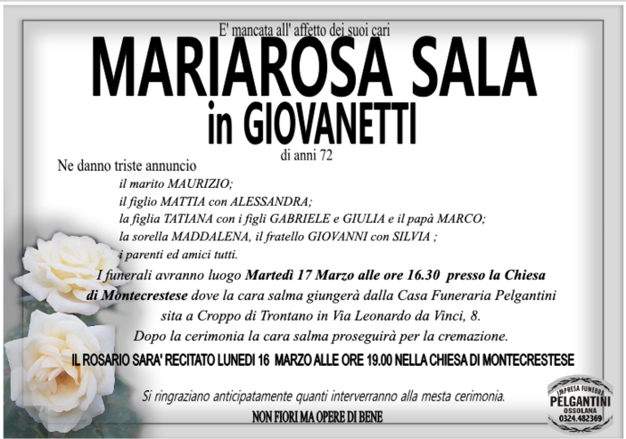 Mariarosa Sala in Giovanetti di anni 72